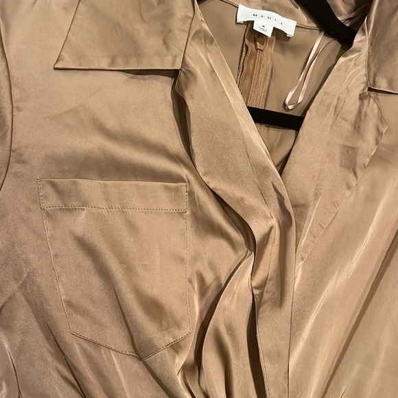 Anthropologie Mable Satin Twist Front Cutout Mini Shirt Dress Size M - Picture 4 of 8